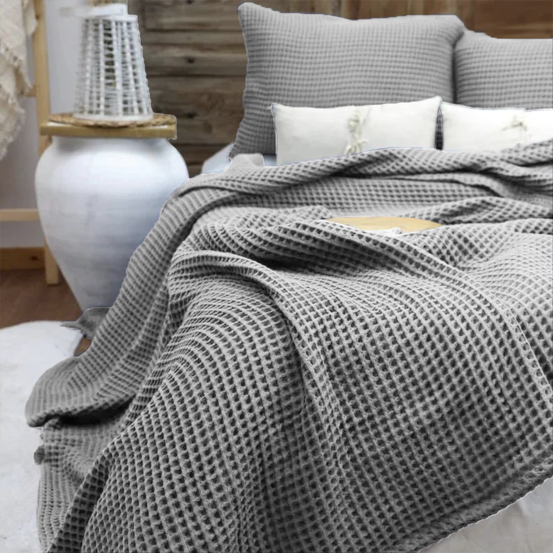 Grey Cotton Waffle Weave Blanket | Lightweight | Breathable | Summer | AC Comforter