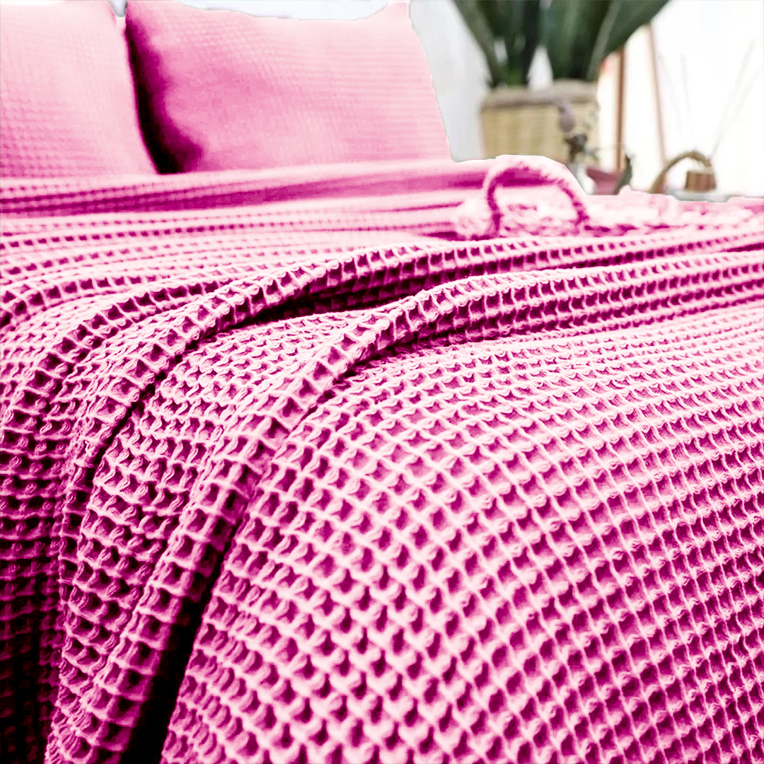 Pink Cotton Waffle Weave Blanket | Lightweight | Breathable | Summer | AC Comforter