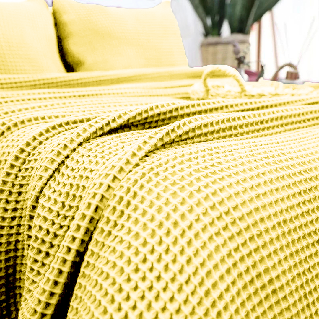 Yellow Cotton Waffle Weave Blanket | Lightweight | Breathable | Summer | AC Comforter