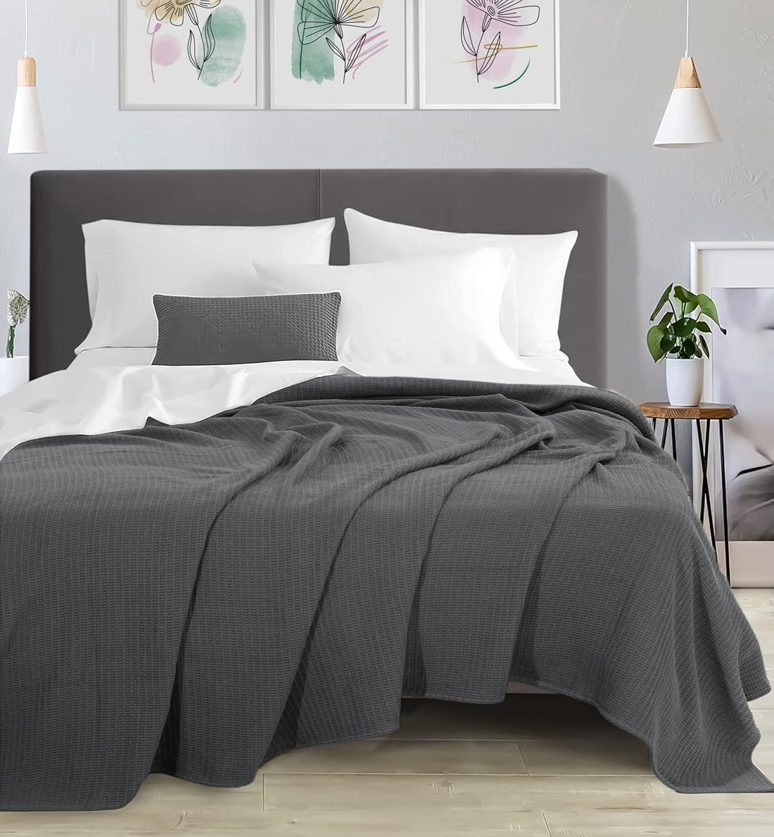 Charcoal Cotton Thermal Weave Blanket | Lightweight | Breathable | Summer | AC Comforter