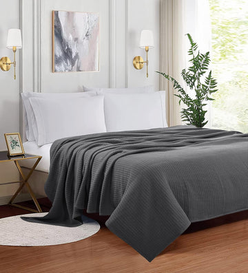 Charcoal Cotton Thermal Weave Blanket | Lightweight | Breathable | Summer | AC Comforter