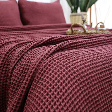 Maroon Cotton Waffle Weave Blanket | Lightweight | Breathable | Summer | AC Comforter