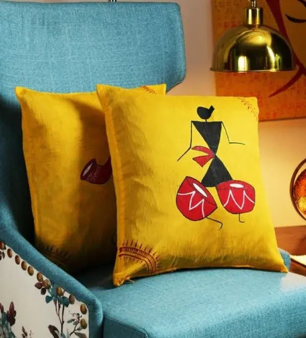 MUSTARD WORLI RANGDESI CUSHION COVERS (PACK OF 2)