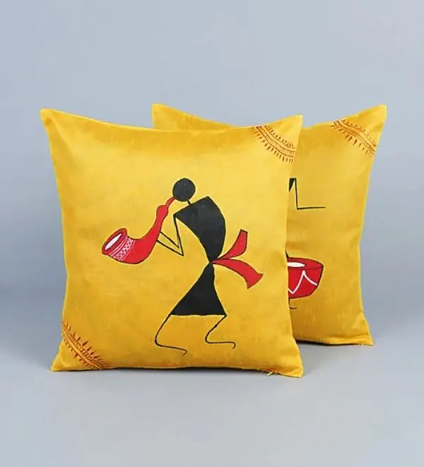 MUSTARD WORLI RANGDESI CUSHION COVERS (PACK OF 2)